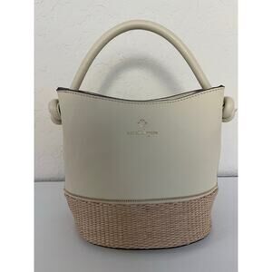 Nadette Lepore Ivory Straw Satchel | Woven Basket Style Spring Bag Tan Gingham